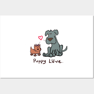 Puppy Love Valentine Great Dane & Yorkie Posters and Art